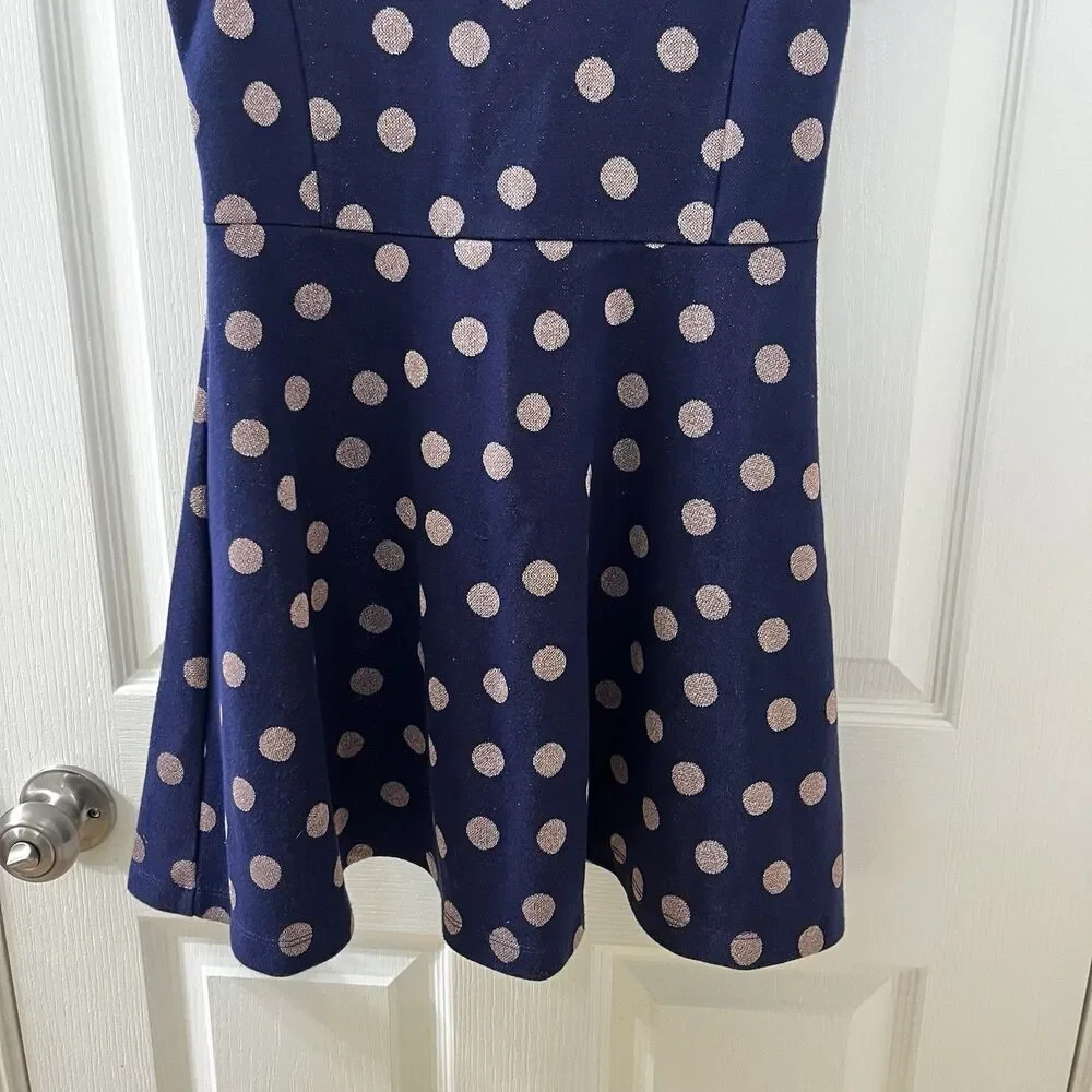 Johnnie B by Boden Navy Blue Gold Polka Dot Dress Fit & Flare Girls Size 9-10